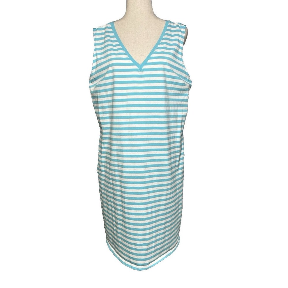 Liz Claiborne v-neck striped summer dress sz XXL pockets cottage 100% cotton